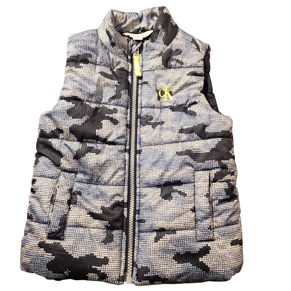 Calvin Klein Jeans Vest Boys‎ 2T Blue Gray Camo Puffer Sleeveless CK Logo